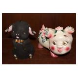 (5) SeldomSeen Vintage Porcelain Ceramic Bisque Hand-Painted Lefton Pink Black White Iridescent Pig Piggy Banks…