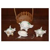 1966 Goebel Irish Shamrock St. Patrick’s Pig Salt & Pepper Set with Pig Covered Condiment Set W. Germany