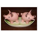 Vintage Goebel Pink Pig Salt & Pepper Shaker Miniatures ‘Two Pigs on a Platter’