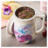 Tea Forte Fiore Ceramic Tea Mug with Infuser and Lid (Pink)