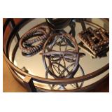 Decorative Centerpiece Tray with Assorted Metal Orbs