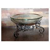 Decorative Glass Bowl on Wrought Iron Stand - Elegant Centerpiece