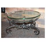 Decorative Glass Bowl on Wrought Iron Stand - Elegant Centerpiece