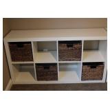 White Wooden Storage Unit with Woven Baskets - 8 Compartments