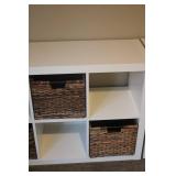 White Wooden Storage Unit with Woven Baskets - 8 Compartments