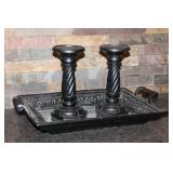 Set of 2 Decorative Candle Holders with Mirror Tray