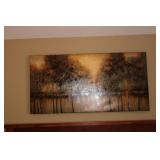 Large Framed Abstract Landscape Artwork with Trees