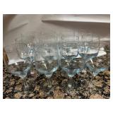 12 Blue Clear Stemmed Wine Glasses Set