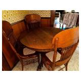 Antique Clawfoot Expandable Round Table With Five 9 Inch Leaves With Four Matching Chairs Table Measuring 44 Inches In Diameter