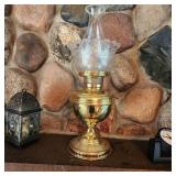 Antique Brass And Etched Glass Hurricane Lamp Measuring 20 Inches Tall