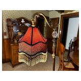 Antique Dale Tiffany Floor Lamp With Beaded Maroon Shade In Excellent Condition, Measuring 64 Inches Tall