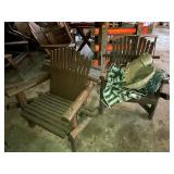 Two Yard Wood Chairs with Cushions and Patio Furniture Covers