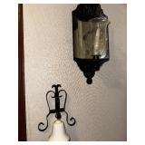 Vintage Mirrored Black Paneled Wall Sconce and White Ceramic Bell on Black Iron Wall Mount