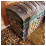 Antique Victorian Camel Back Trunk Barrel Top Trunk - Contents not included