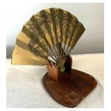 Beautiful Brass Enesco Fan Decor with Wooden Stand