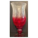 Fun Pair of Large Glass Vases and Crackle Red and Clear Hurricane Vase