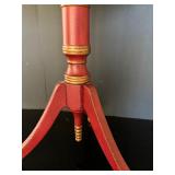 Vintage Wooden Red and Gold Small 3 Legged Table in Hand Painted