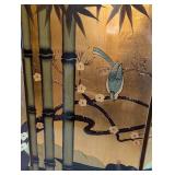 Painted Wood Cherry Blossom and Bamboo Screen