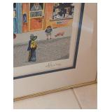 Framed Paris Street Scene Lithograph