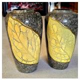 Pair of Ceramic Vases With Leaf Design