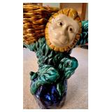 Majolica Monkey Planter, Double Handled Pottery Vase and Ceramic Frog Candle Holder