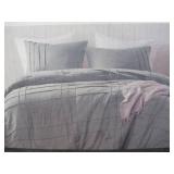 3 Piece Comforter Set-King/ Cal King-Grey/ Raised Ridges