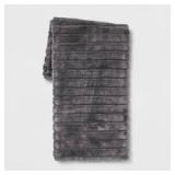 Textured Faux Fur Reversible Throw Blanket - Threshold-Gray