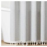 Ticking Stripe Woven Shower Curtain Gray/Cream - Hearth & Hand™ with Magnolia: Farmhouse Style, Recycled Polyester, Machine Washable