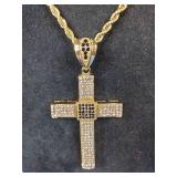 New! Goldtone Stainless Steel Crystal Cross Pendant and Ring Set, Ring Size 12