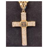 New! Goldtone Stainless Steel Crystal Cross Pendant and Ring Set, Ring Size 12