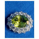 Rhodium Over Sterling Silver 8mm x 6mm Genuine Peridot and White Topaz Oval Stud Earrings