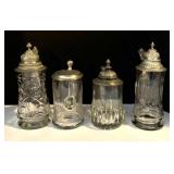 Four Clear Glass Steins