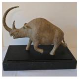 Incredible Cast Iron Rhinoi Sculpture on Granite Base