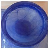 Beautiful Murano Style Blue Swirled Pedestal Glass Bowl