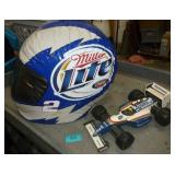 Blow up Miller Lite helmet and wood race car