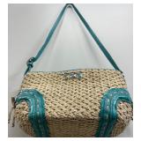 BRIGHTON Straw Rattan & Embossed Croc Leather Fun Play Handbag Purse Tote