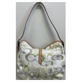 Coach Canvas White and Green Hampton Clip Handbag