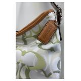 Coach Canvas White and Green Hampton Clip Handbag