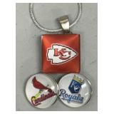 St Louis Cardinals, Kansas City Chiefs and Kansas City Royals Snap Necklace with Sterling Silver Chain