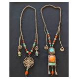 Pair of Tibetan Beaded Stone Necklaces