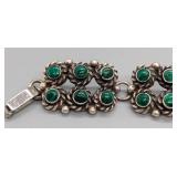 Pair of Vintage Sterling Silver and Malachite Bracelets