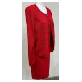 Beautiful Red St. John Evening Two Piece Dress and Cardigan Set