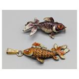 Pair of Enamel Koi Fish Pendants