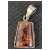 Pair of Amber and Sterling Silver Pendants