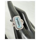 Stauer Sterling and Crystal Aquamarine Ring