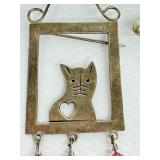 Vintage Sterling Silver Cat and Sterling Silver Teddy Bear Pin