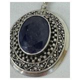 Sterling Silver Oval Faceted Sapphire Pendant