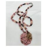 Carved Pink Stone Necklace