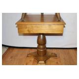 Vintage Oak Pedestal Nightstand Lamp Table, Milking Stool