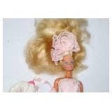 1966 Mattel Fashion Barbie Doll Blonde Hair Pink Ruffled Gown and Crocheted Dress, Malaysia…